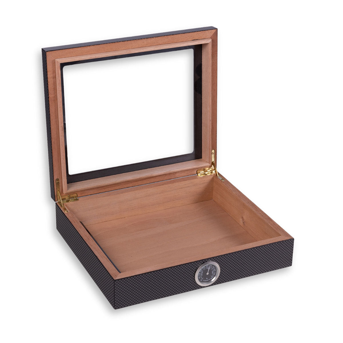Boîte de rangement de bureau pour cigares — couvercle transparent, hygromètre compact