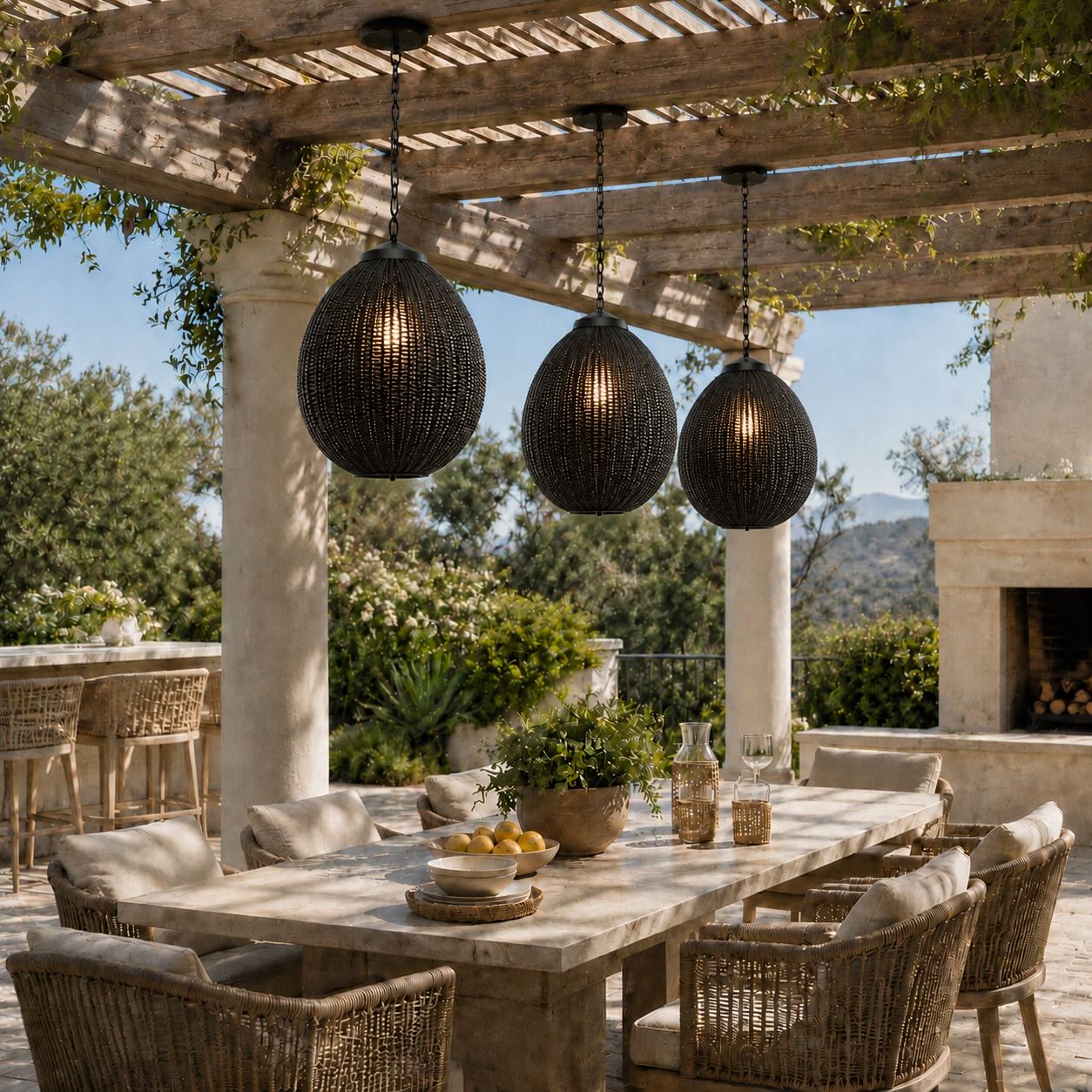 Waterproof Retro Pendant Light Adjustable Hanging Rattan Outdoor LED Warm White 4W | ribuella