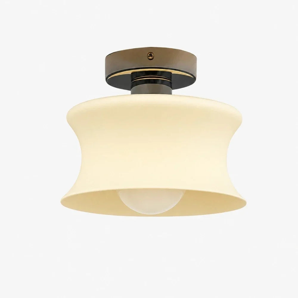 French Bauhaus Glass Flush Mount Ceiling Light 20 Cm Diameter Chrome Canopy