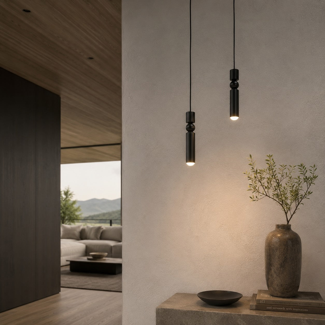 Moderní černé závěsné svítidlo s nastavitelným stmívatelným LED světlem a geometrickým kovovým designem | ribuella