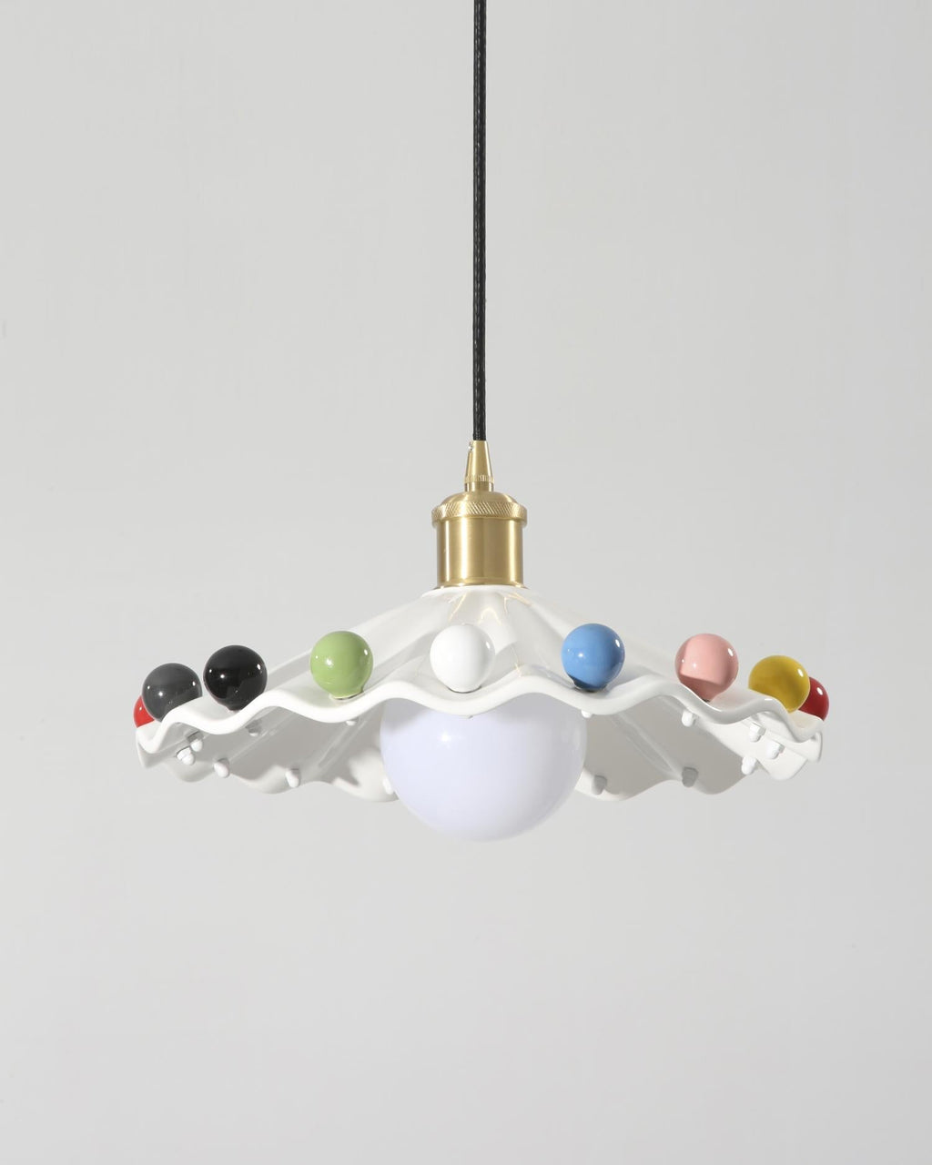 Fonthill Pendant Lamp, Sculpted Wavy Form, Glossy Bead Detail
