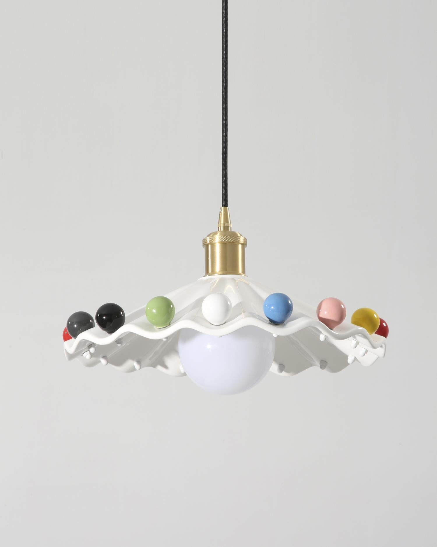 Fonthill Pendant Lamp, Sculpted Wavy Form, Glossy Bead Detail