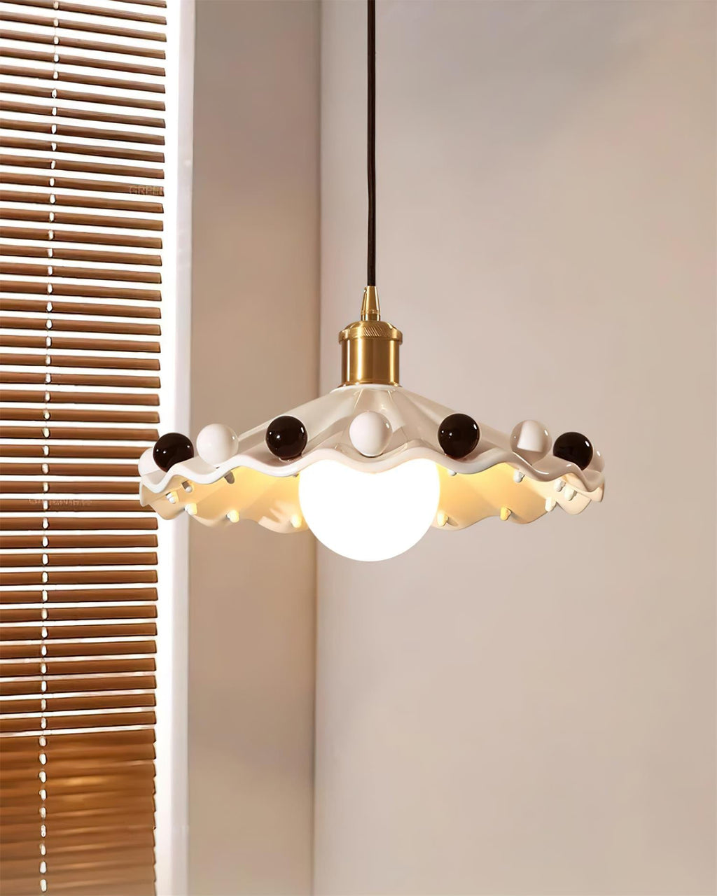 Fonthill Pendant Lamp, Sculpted Wavy Form, Glossy Bead Detail