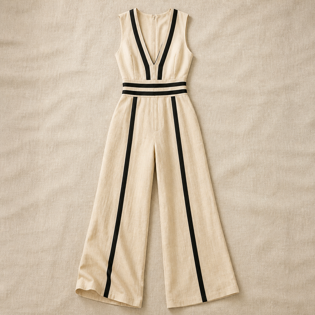 SilhouetteLuxe – Mono de lino transpirable con perneras anchas y cinturilla en contraste | ribuella