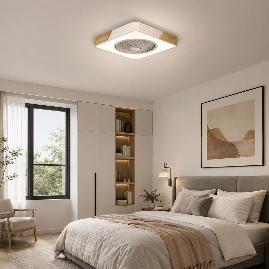 Moderner Deckenventilator ohne Flügel mit Beleuchtung, flache Montage, Eisenrahmen, dimmbare LED mit einstellbarer Farbtemperatur | ribuella
