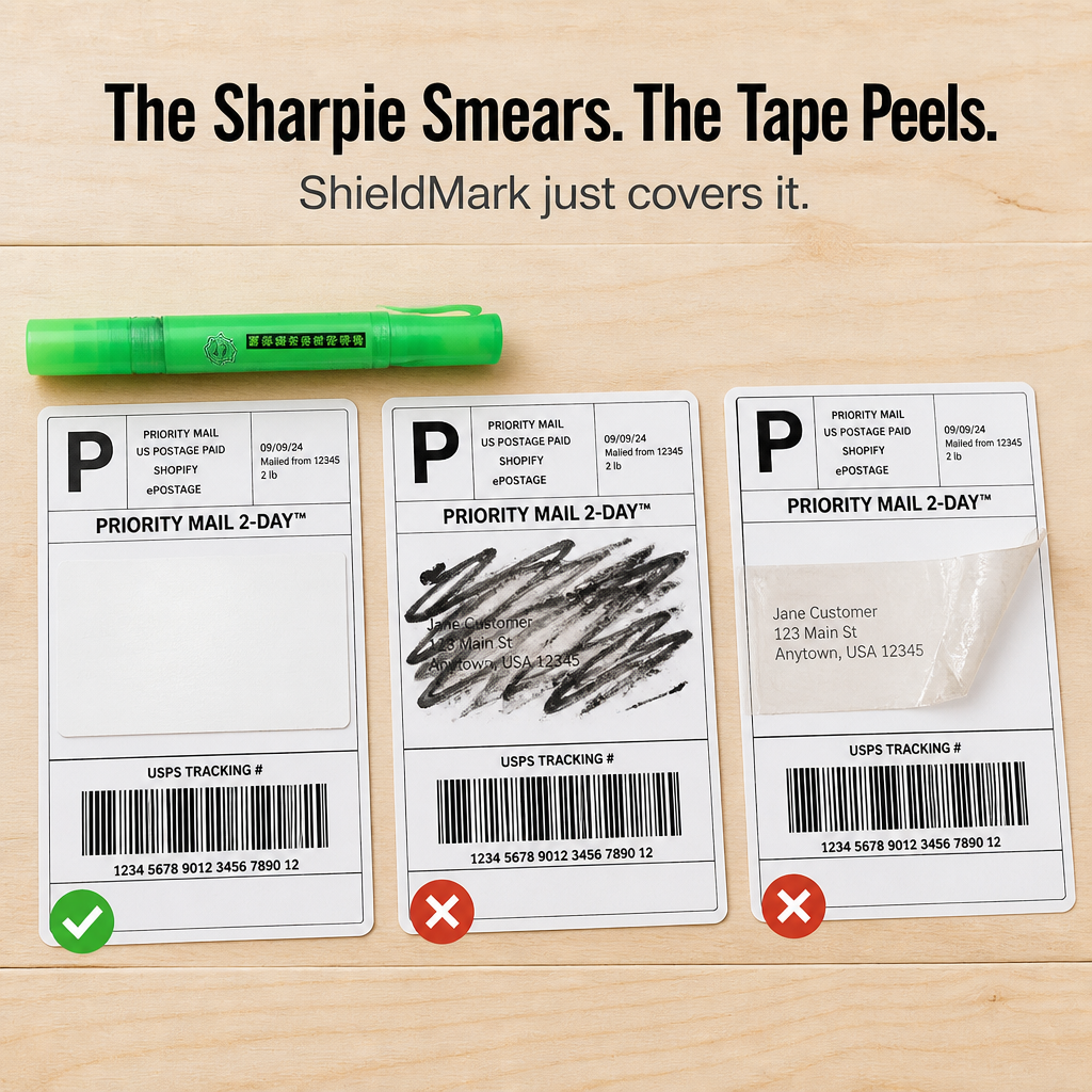 ShieldMark | Șterge numele, adresele și codurile de bare de pe orice etichetă de expediere | ribuella