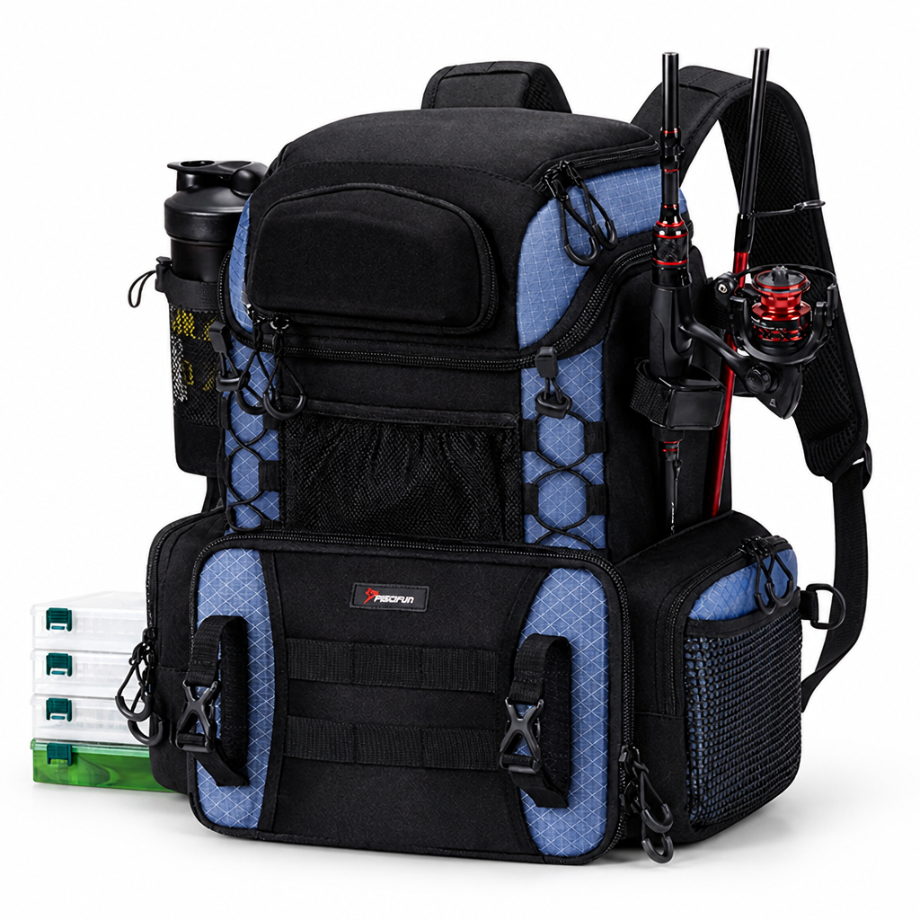 Rod Holders & Ergonomic Fishing Tackle Backpack (Includes 4 Utility Boxes) | ribuella