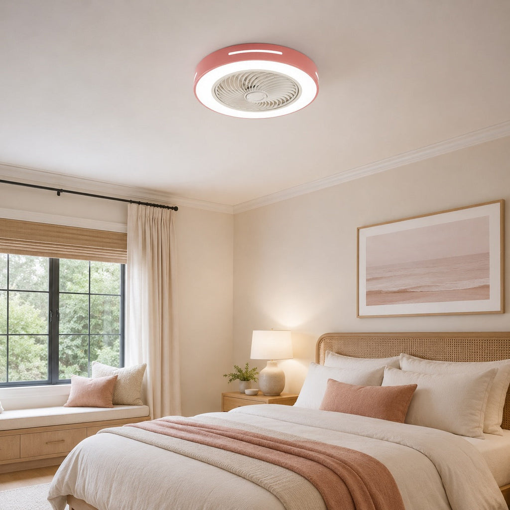 Moderner Deckenventilator ohne Flügel mit Beleuchtung, flache Montage, Eisen, einstellbare LED, 72 W, für den Wohnbereich | ribuella