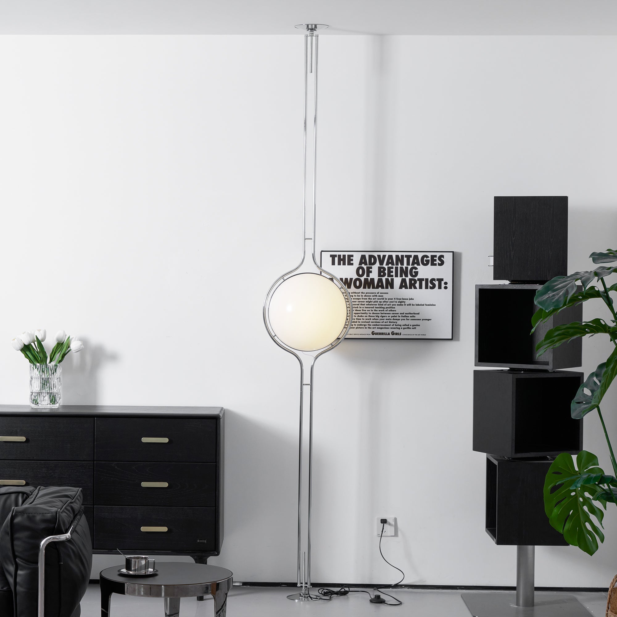 Garrault-Delord Dual Position Lamp, Ceiling Or Floor Stand, Contemporary Frame