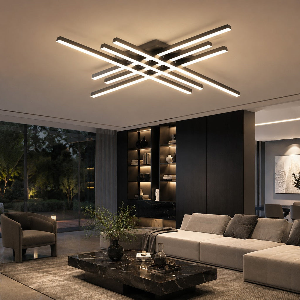 Modern Minimalist Ceiling Light Long Strip LED Adjustable Color Temperature Iron Acrylic | ribuella