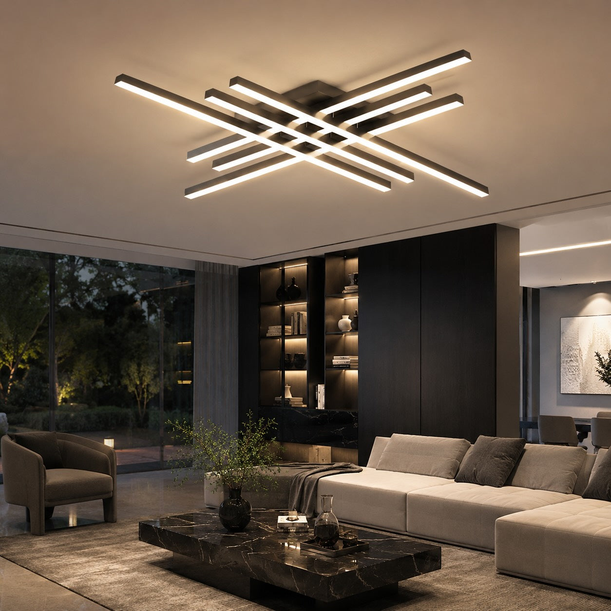 Modern Minimalist Ceiling Light Long Strip LED Adjustable Color Temperature Iron Acrylic | ribuella