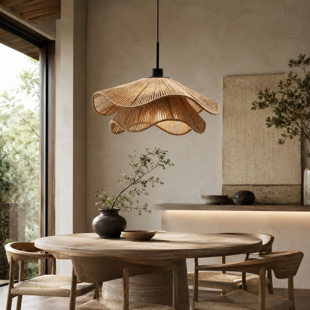 Boho Pendant Lamp Hanging Jute Light Natural Finish Adjustable Height For Kitchen Pendant Lighting | ribuella
