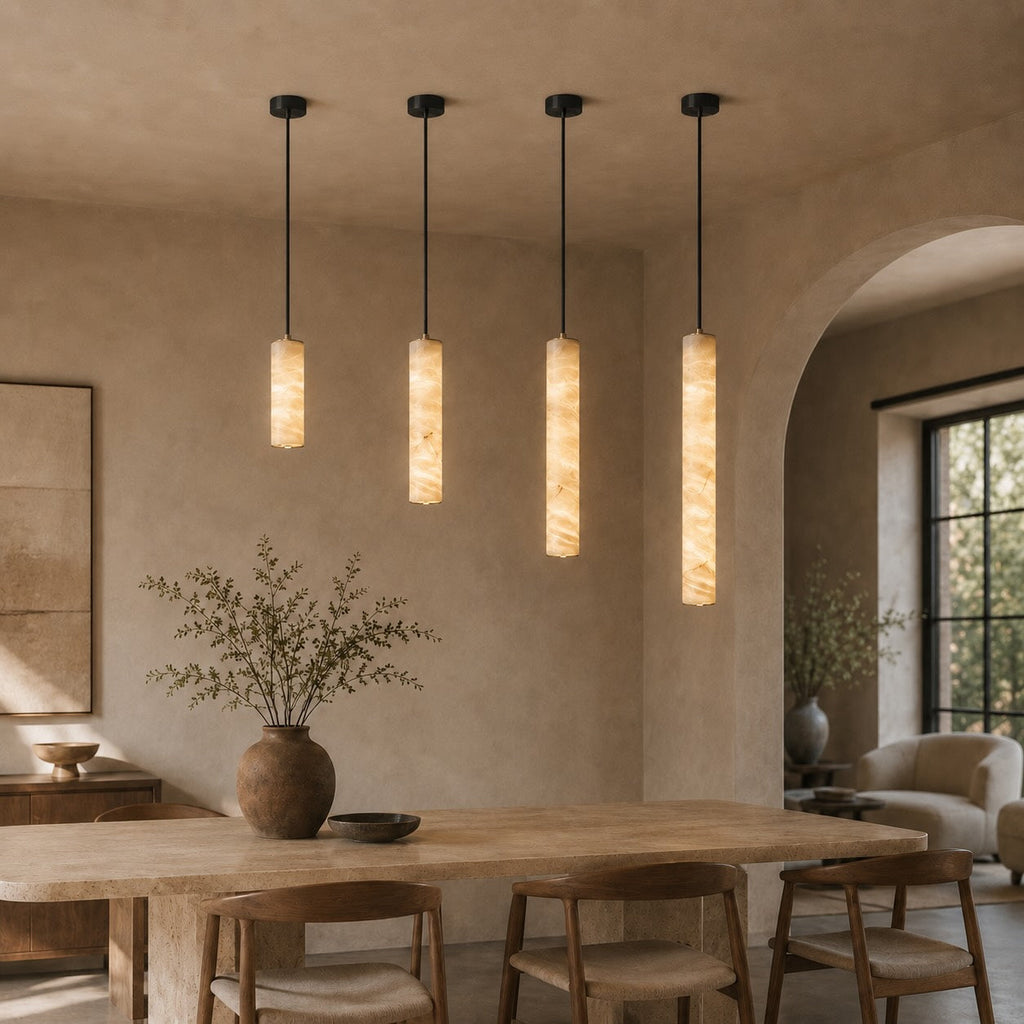 Moderne verstellbare Pendelleuchte aus Messing oder schwarzem Metall mit LED-Licht für Küche und Esszimmer | ribuella