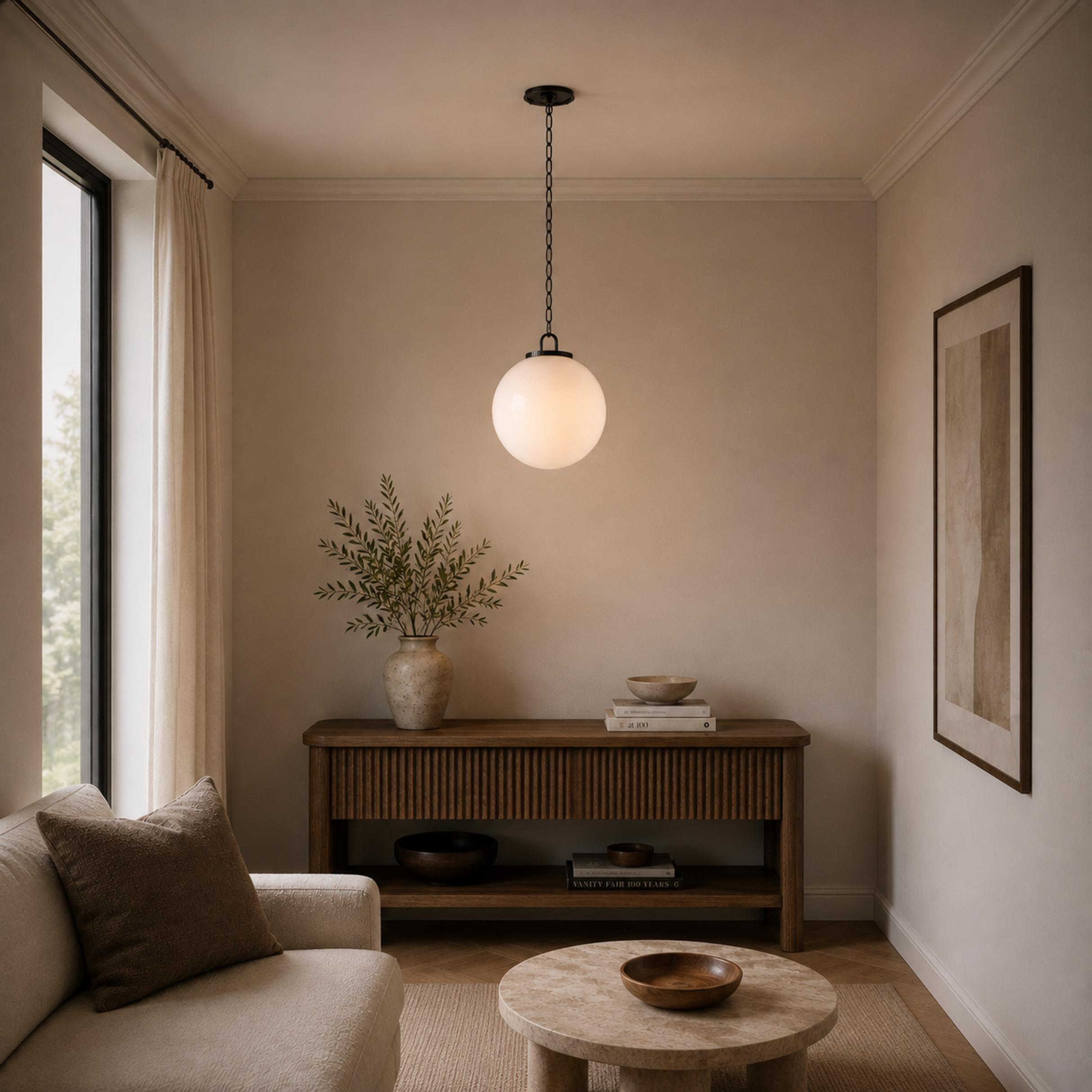 Modern Glass Globe Pendant Light with Chain – Brass or Bronze, Clear or Milk Glass | ribuella