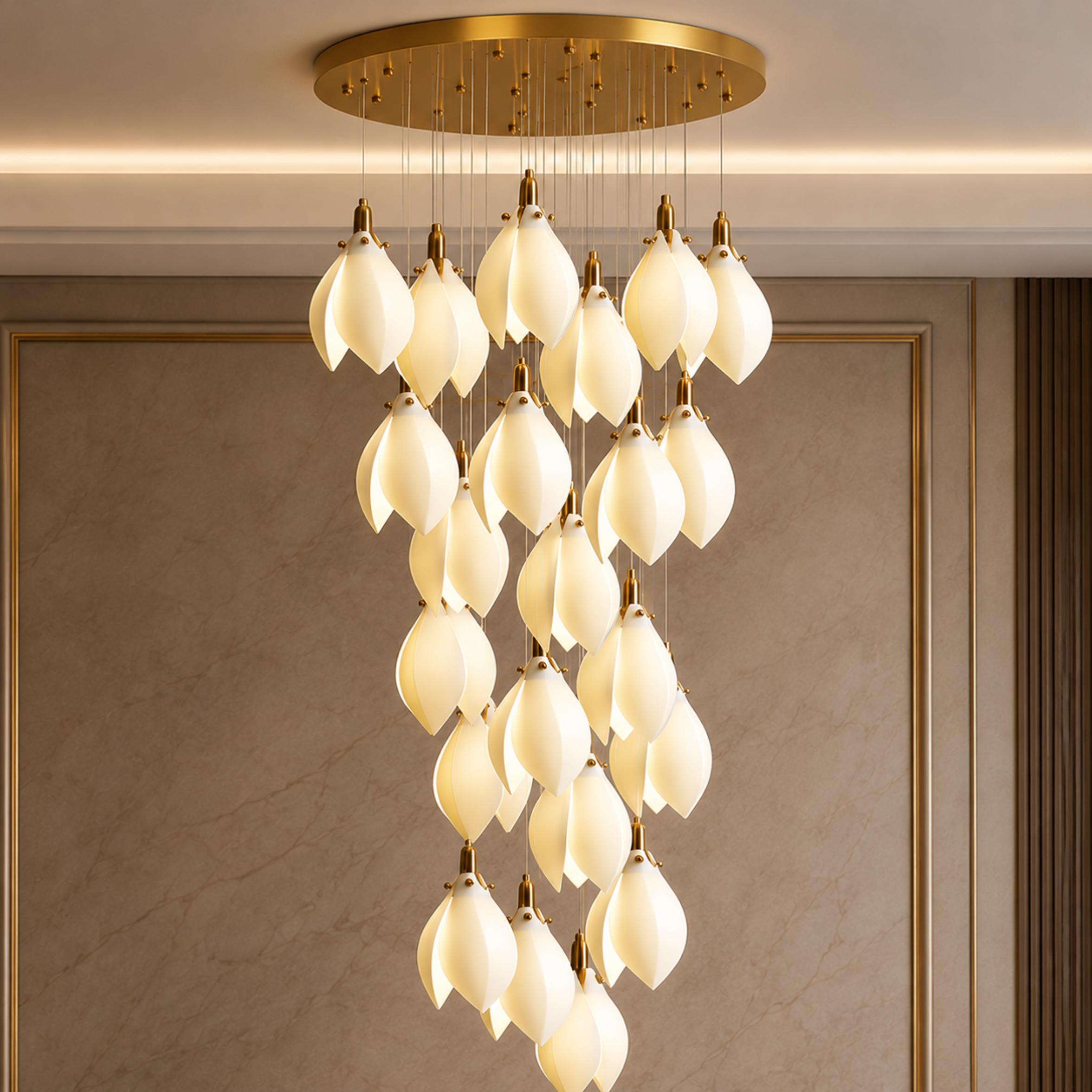 Plafonnier suspendu moderne en métal et céramique, compatible LED, de 7 à 64 lampes | ribuella