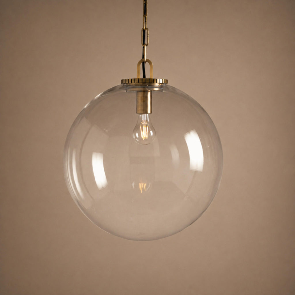 Modern Glass Globe Pendant Light with Chain – Brass or Bronze, Clear or Milk Glass | ribuella