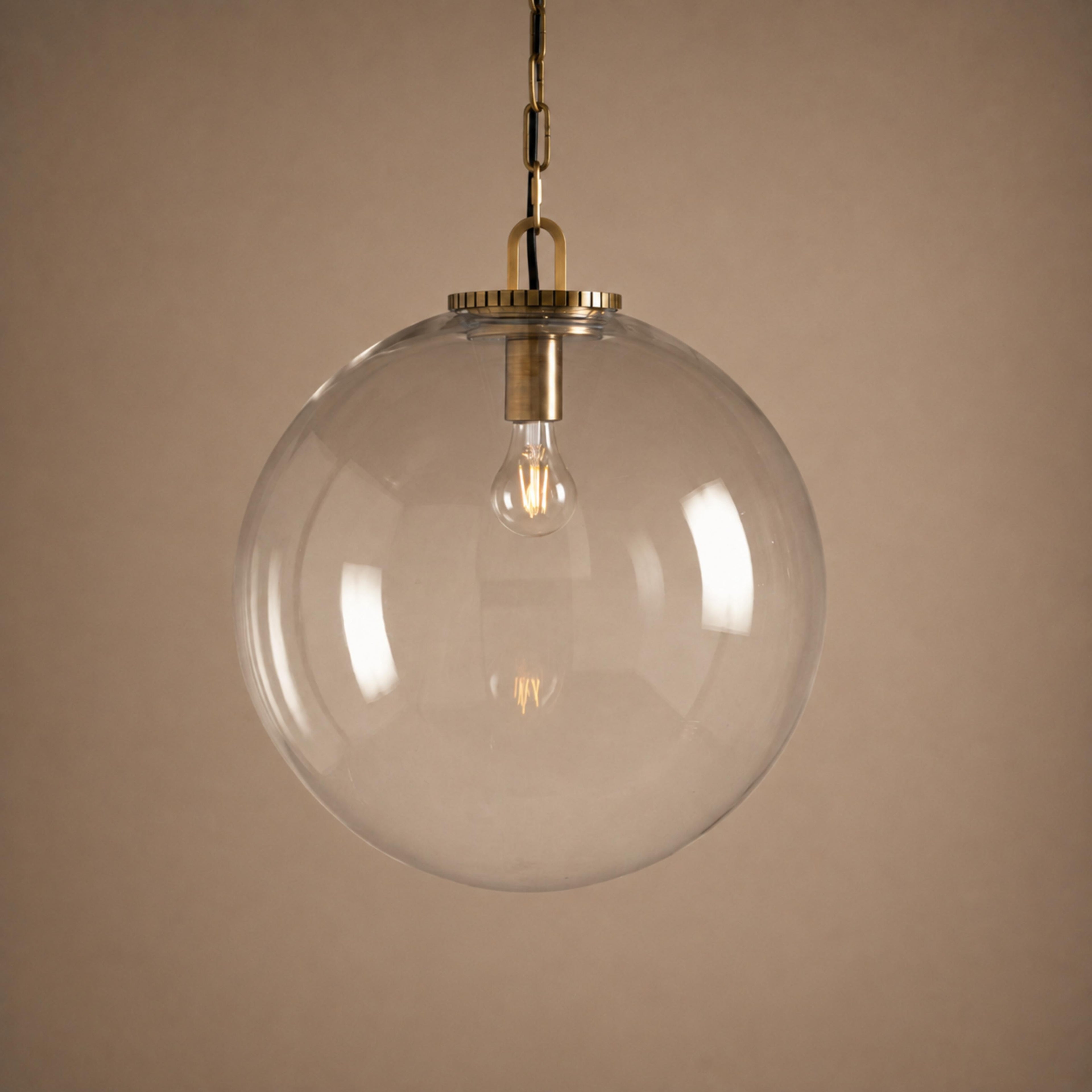Modern Glass Globe Pendant Light with Chain – Brass or Bronze, Clear or Milk Glass | ribuella