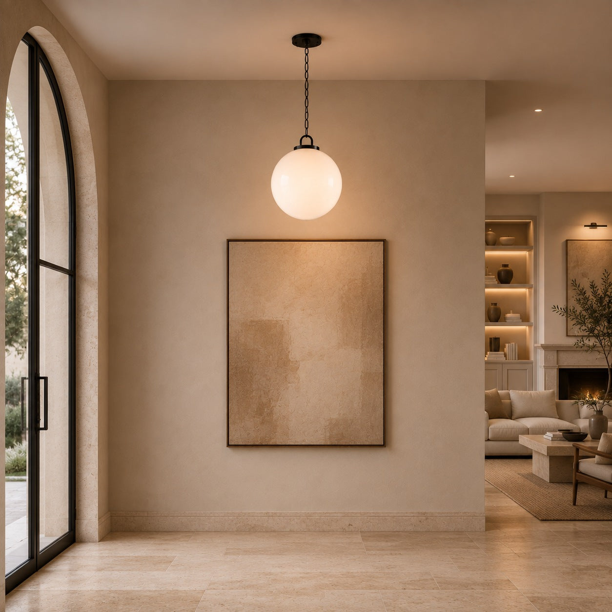 Modern Glass Globe Pendant Light with Chain – Brass or Bronze, Clear or Milk Glass | ribuella