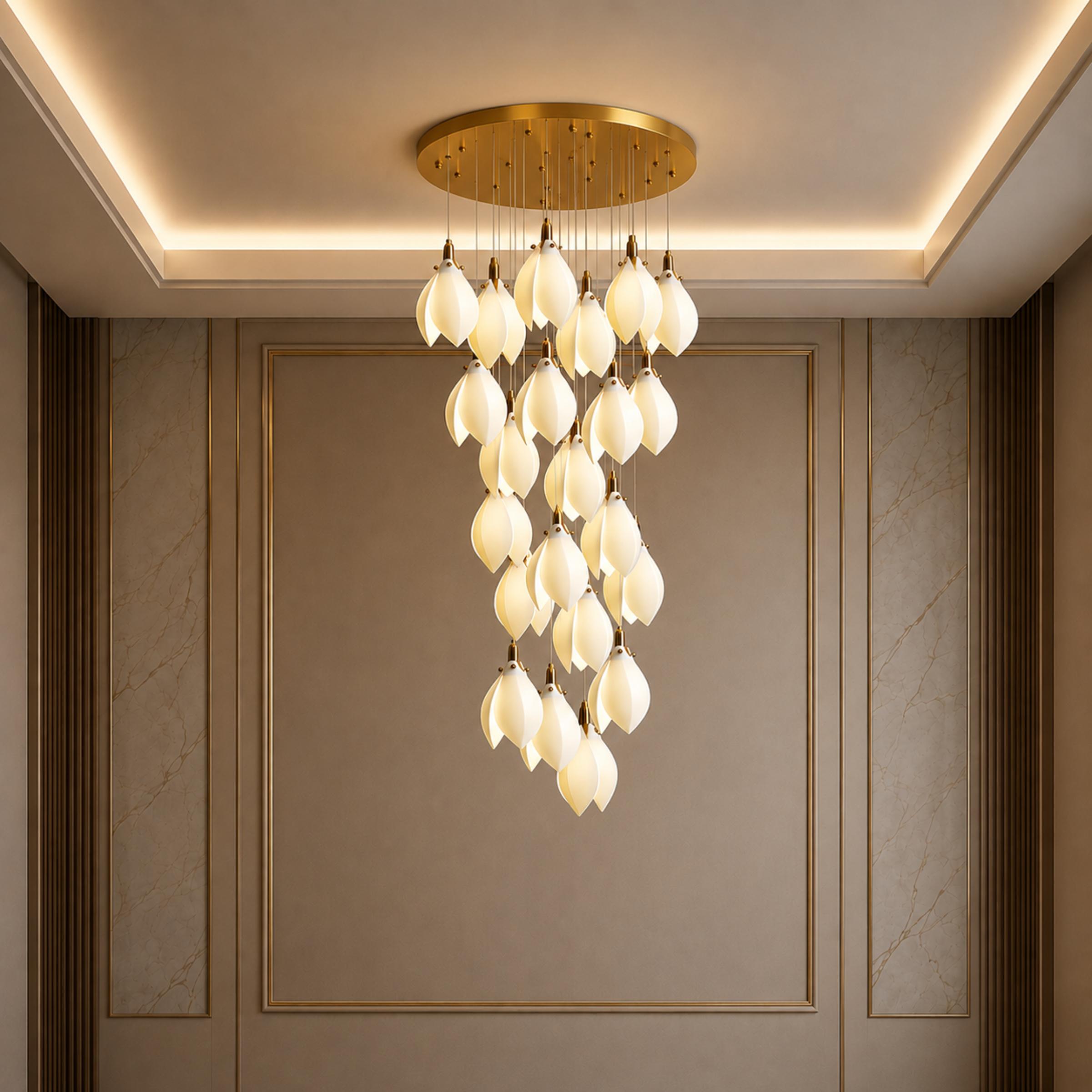 Plafonnier suspendu moderne en métal et céramique, compatible LED, de 7 à 64 lampes | ribuella