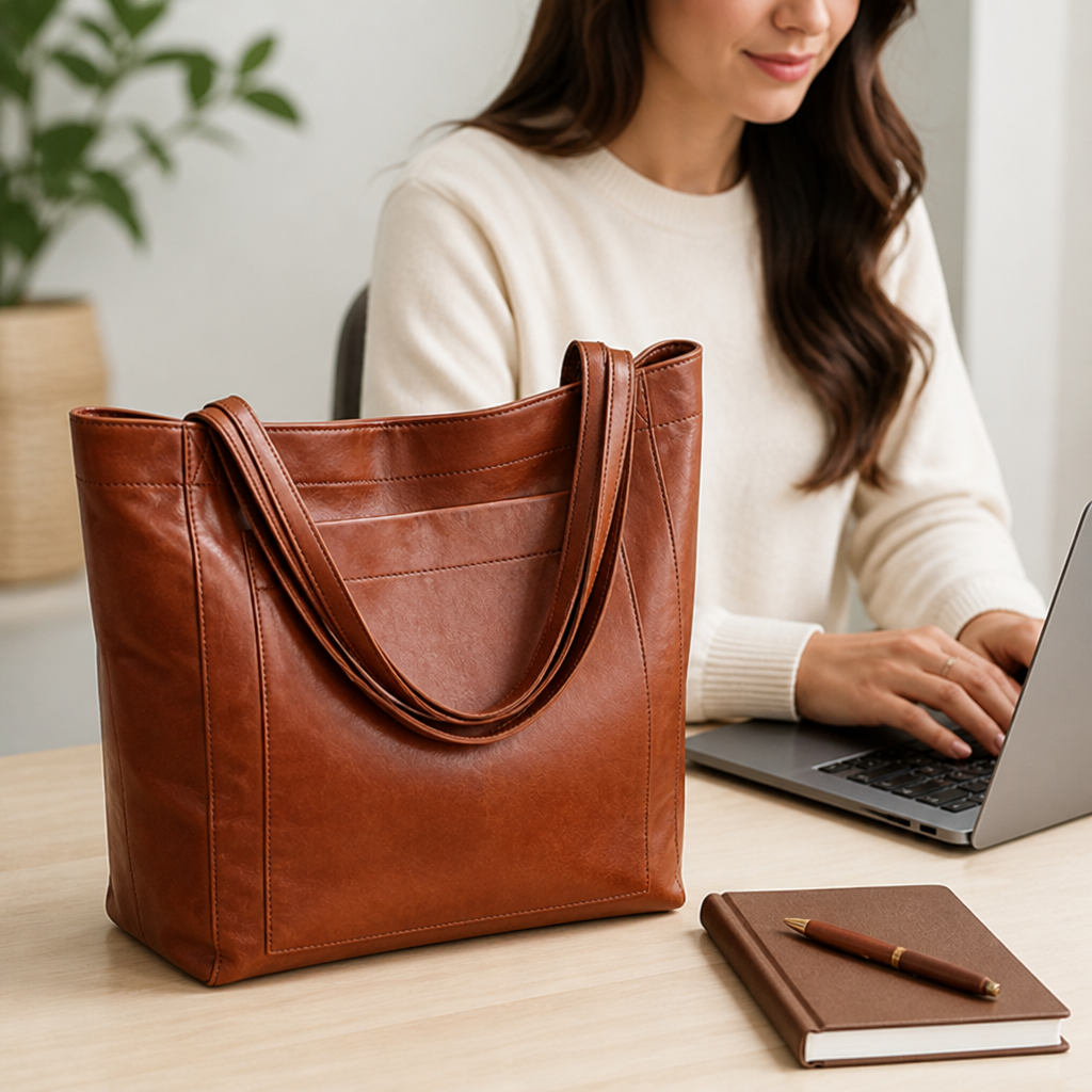 Structured Genuine Leather Tote (Detachable Strap) | ribuella
