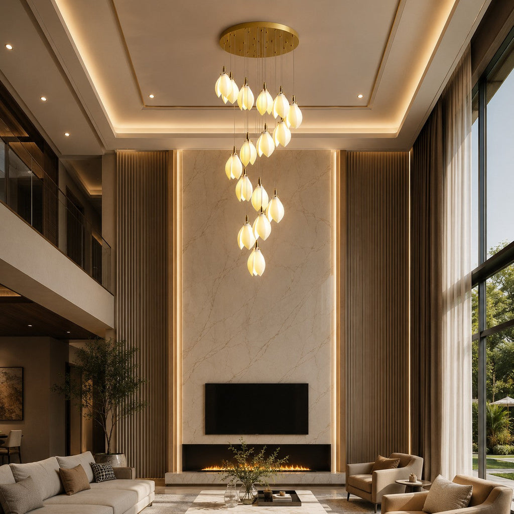 Plafonnier suspendu moderne en métal et céramique, compatible LED, de 7 à 64 lampes | ribuella