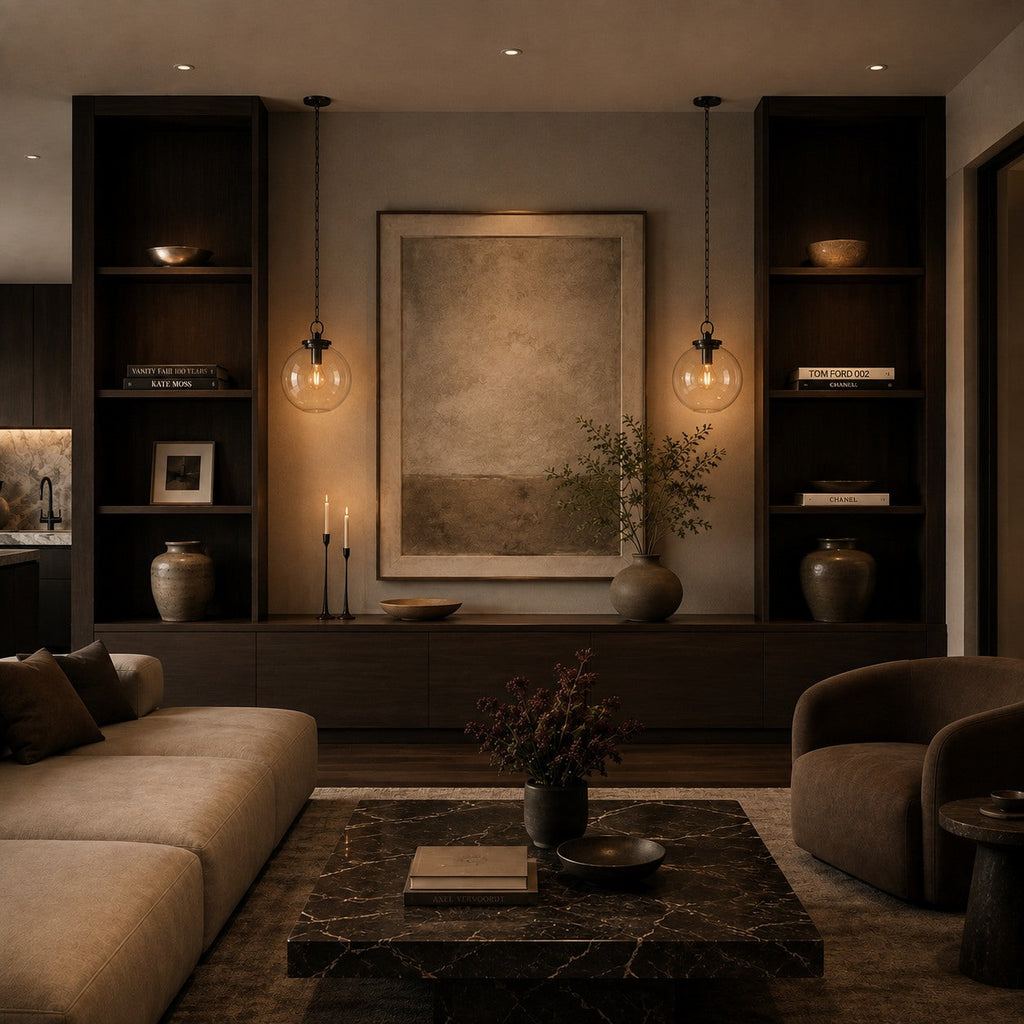 Modern Glass Globe Pendant Light with Chain – Brass or Bronze, Clear or Milk Glass | ribuella