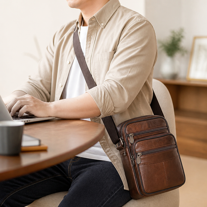 Top-Grain Cowhide Crossbody Bag (Multiple Compartments & Adjustable Strap) | ribuella