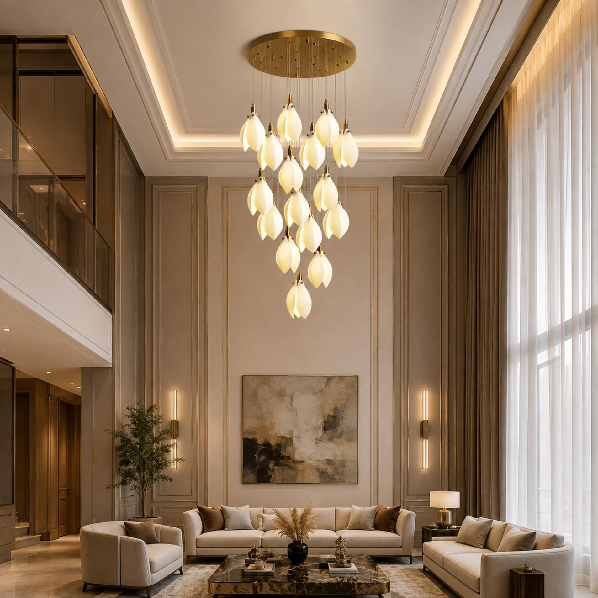 Plafonnier suspendu moderne en métal et céramique, compatible LED, de 7 à 64 lampes | ribuella