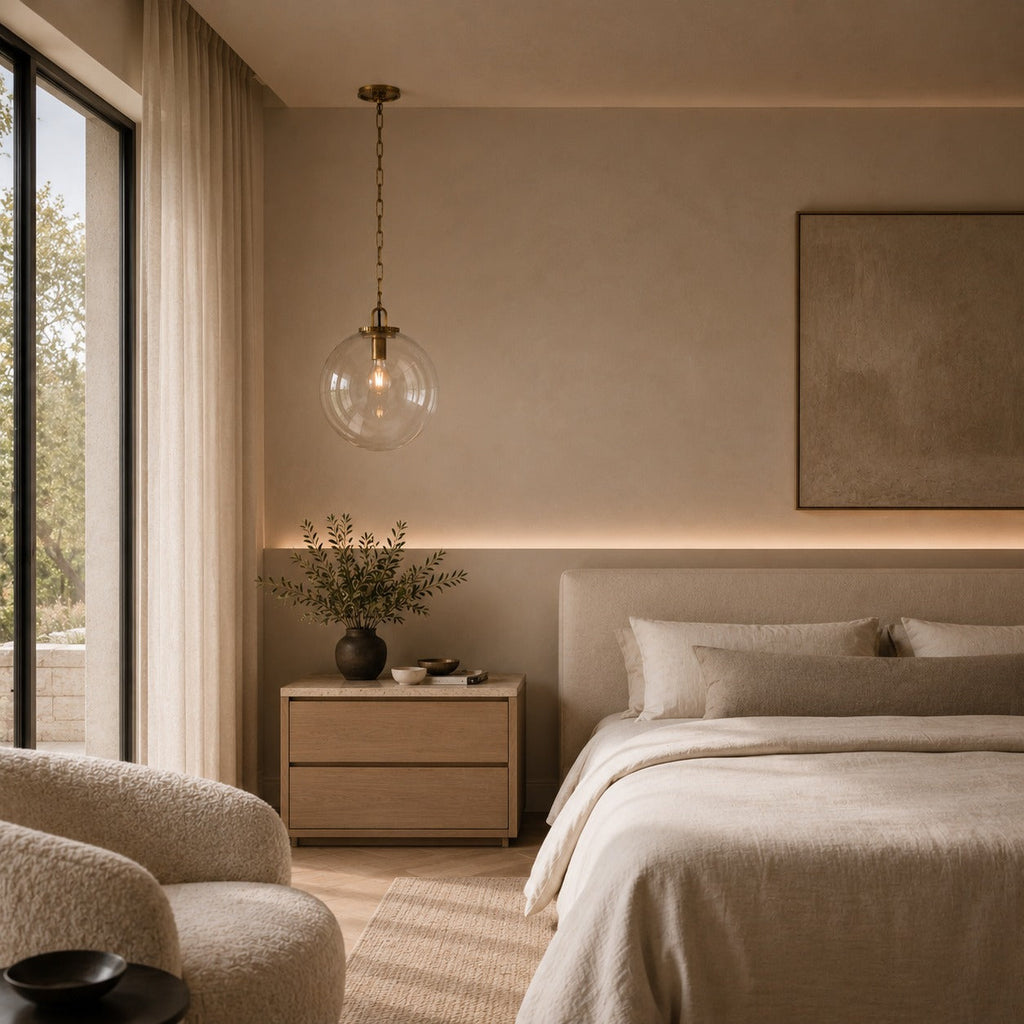 Modern Glass Globe Pendant Light with Chain – Brass or Bronze, Clear or Milk Glass | ribuella