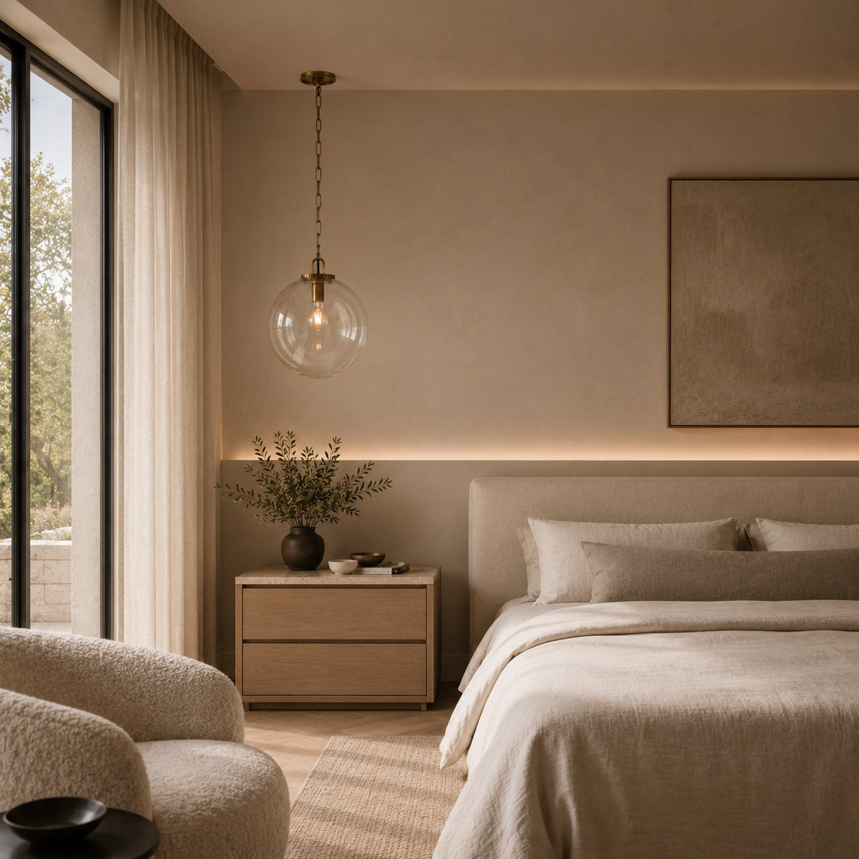 Modern Glass Globe Pendant Light with Chain – Brass or Bronze, Clear or Milk Glass | ribuella