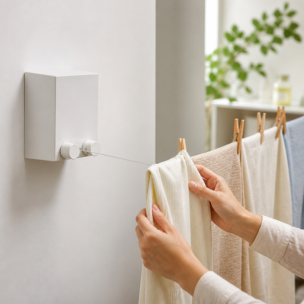 Retractable Wall-Mounted Nylon Clothesline (13.8 ft) | ribuella