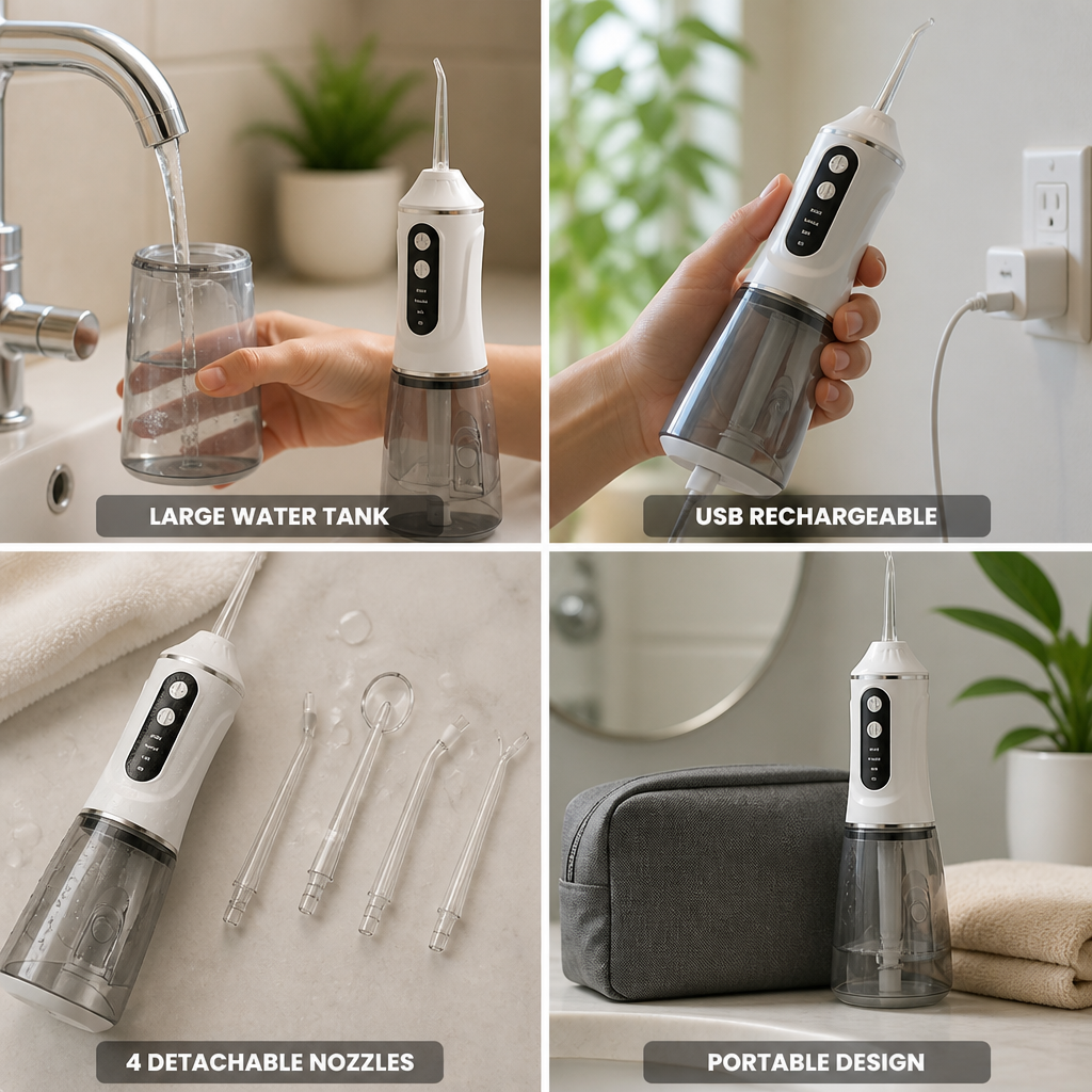 USB-Rechargeable Portable Water Flosser (4 Detachable Nozzles) | ribuella