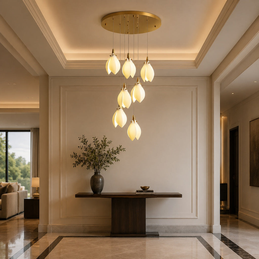 Plafonnier suspendu moderne en métal et céramique, compatible LED, de 7 à 64 lampes | ribuella