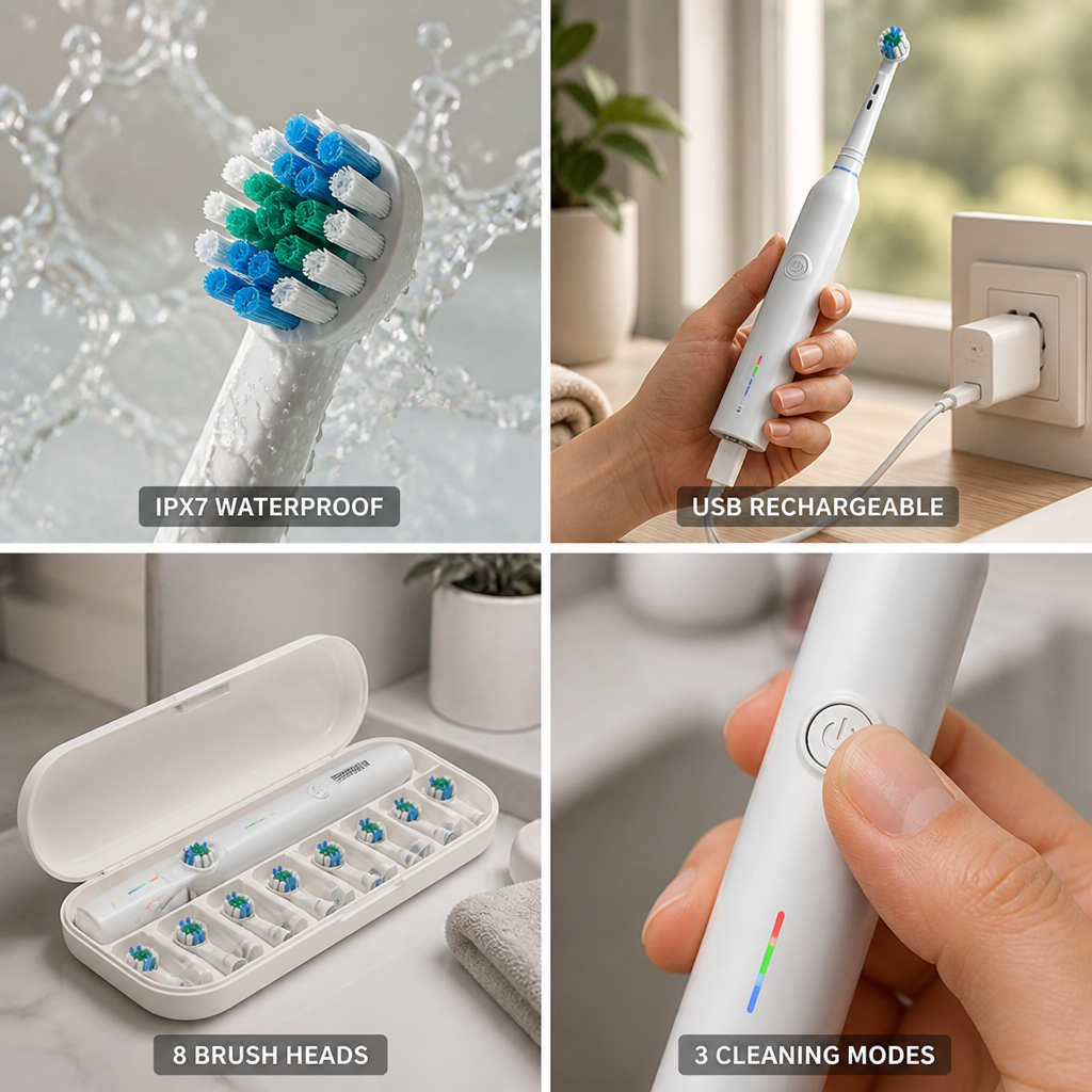 USB Rechargeable IPX7 Electric Toothbrush (8 Brush Heads) | ribuella