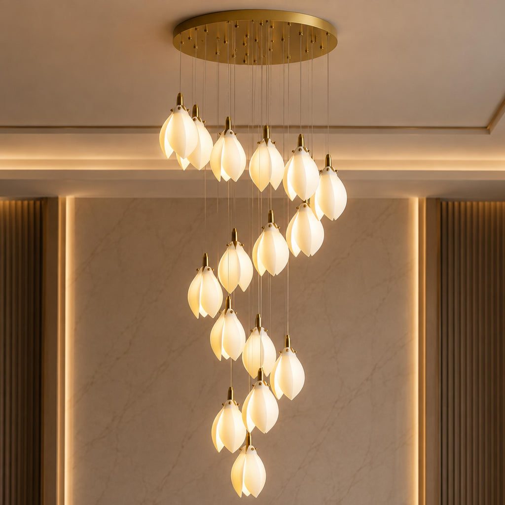 Plafonnier suspendu moderne en métal et céramique, compatible LED, de 7 à 64 lampes | ribuella