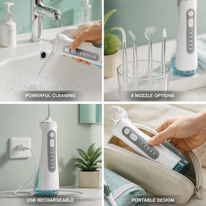 USB Rechargeable Water Flosser with High-Pressure Pulse Technology – 4 Nozzles | ribuella