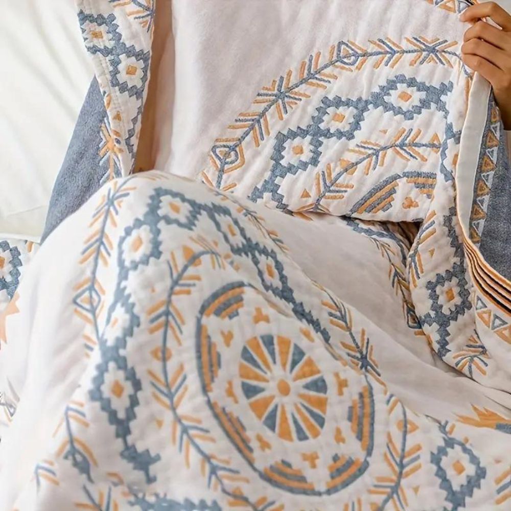 Boho-mandala-sengetæppe i bomuld med blød, åndbar vævestruktur