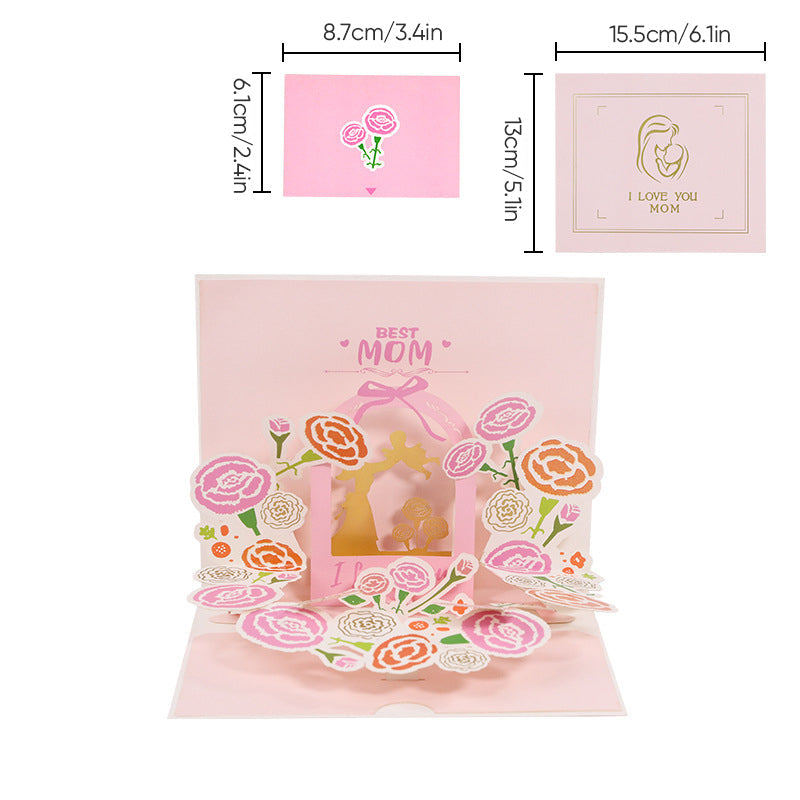 3D-pop-up-kort till mors dag med blommotiv, minnessak och detaljerad blommande design