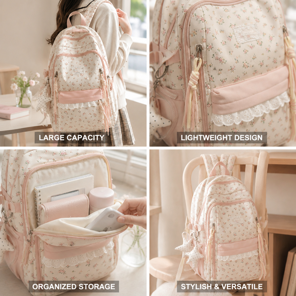 Ultra-Lightweight & Large Capacity Lace Floral Backpack | ribuella