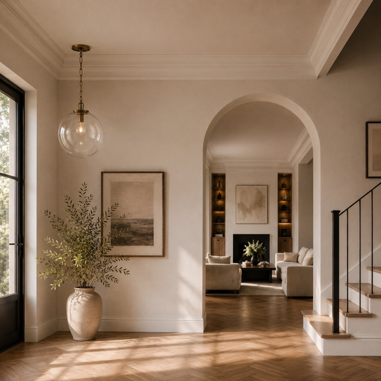 Modern Glass Globe Pendant Light with Chain – Brass or Bronze, Clear or Milk Glass | ribuella