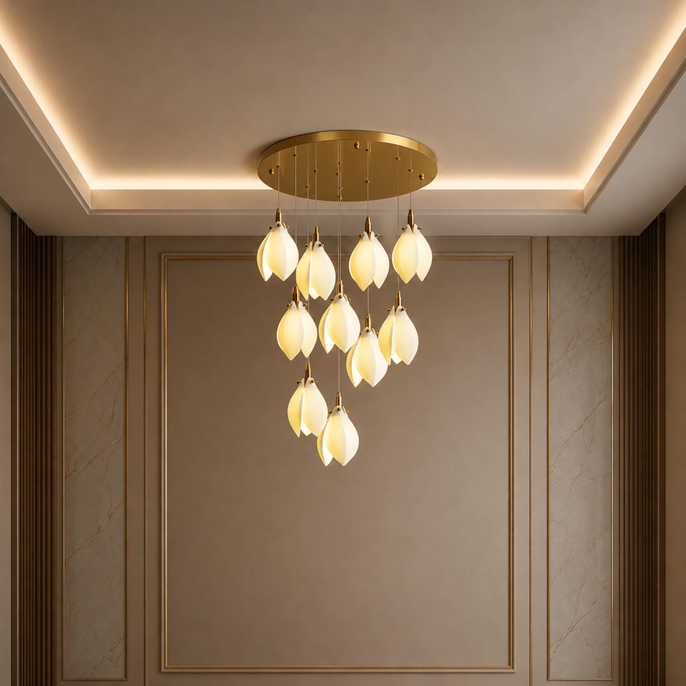 Plafonnier suspendu moderne en métal et céramique, compatible LED, de 7 à 64 lampes | ribuella