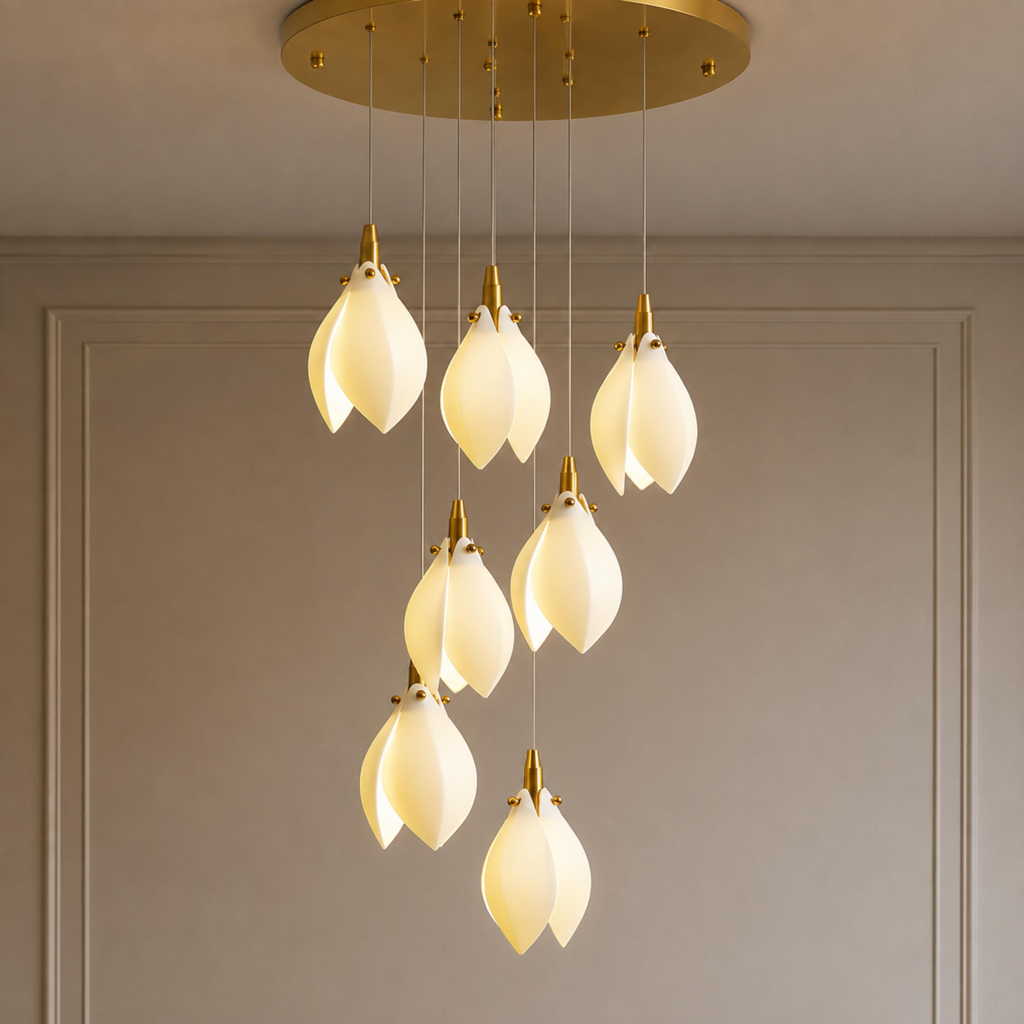 Plafonnier suspendu moderne en métal et céramique, compatible LED, de 7 à 64 lampes | ribuella