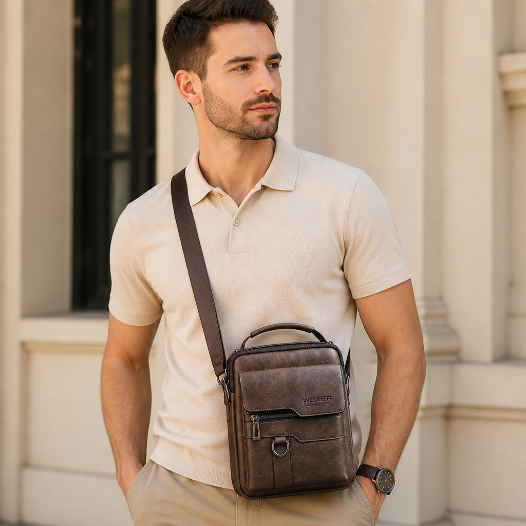Top-Grain Leather Vertical Crossbody Bag | ribuella