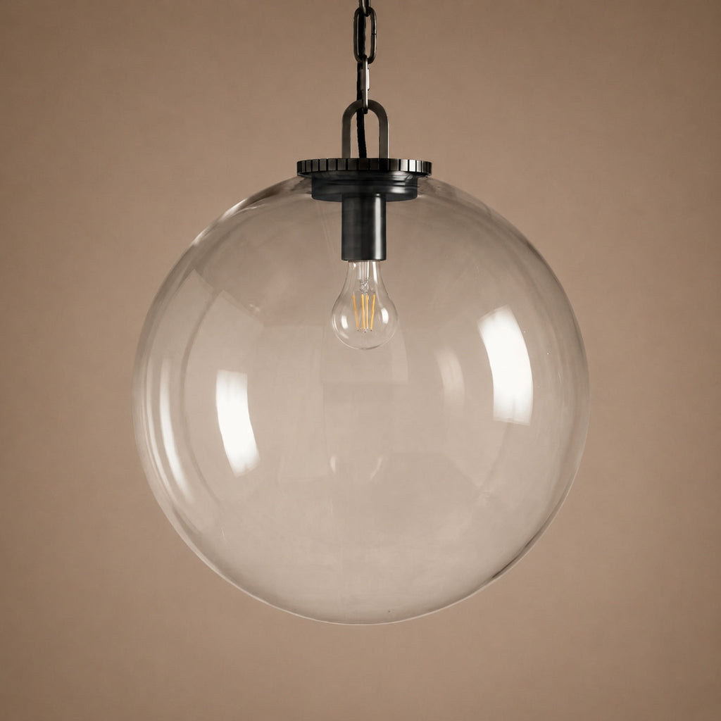 Modern Glass Globe Pendant Light with Chain – Brass or Bronze, Clear or Milk Glass | ribuella
