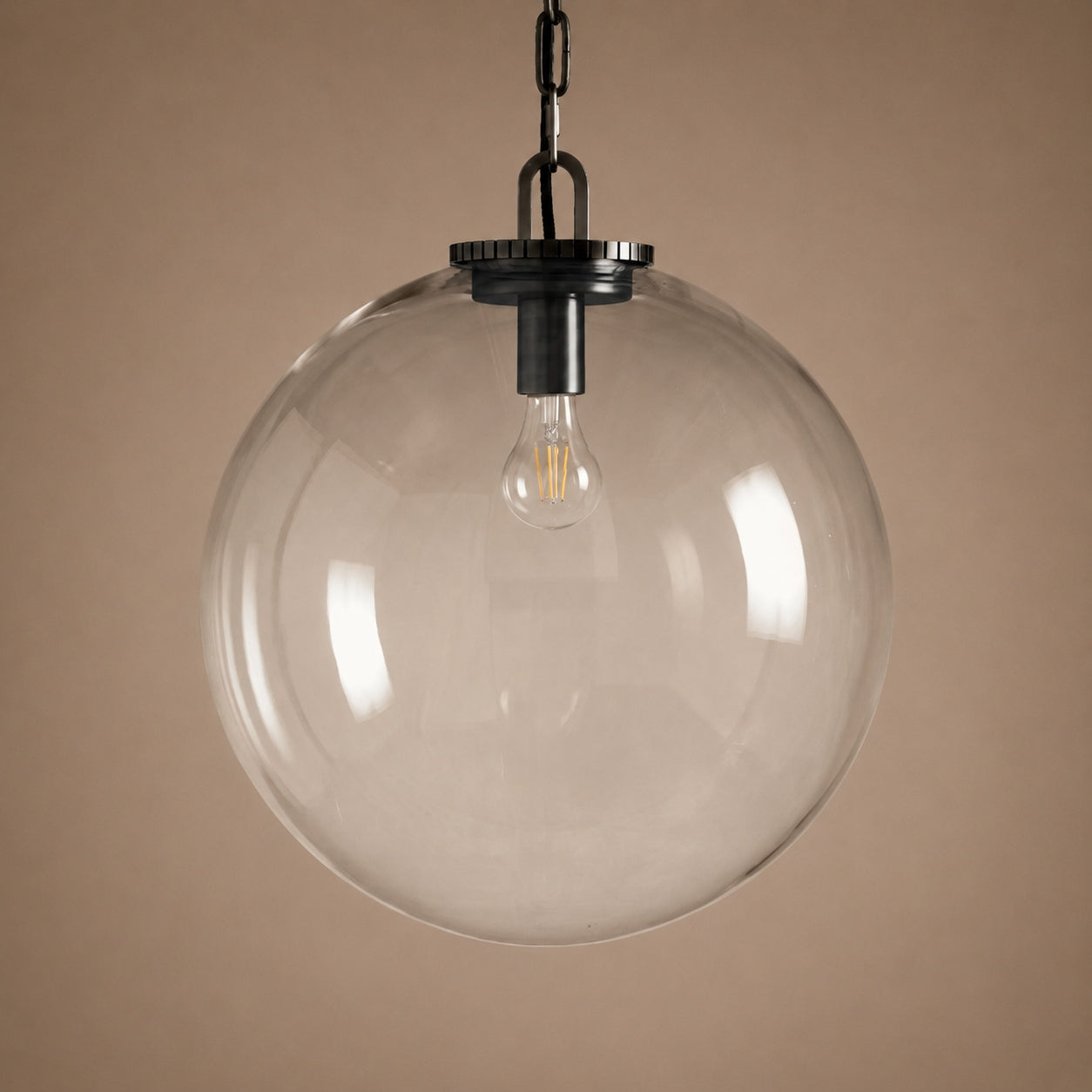 Modern Glass Globe Pendant Light with Chain – Brass or Bronze, Clear or Milk Glass | ribuella