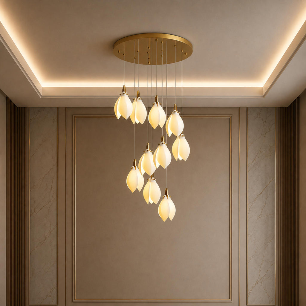 Plafonnier suspendu moderne en métal et céramique, compatible LED, de 7 à 64 lampes | ribuella