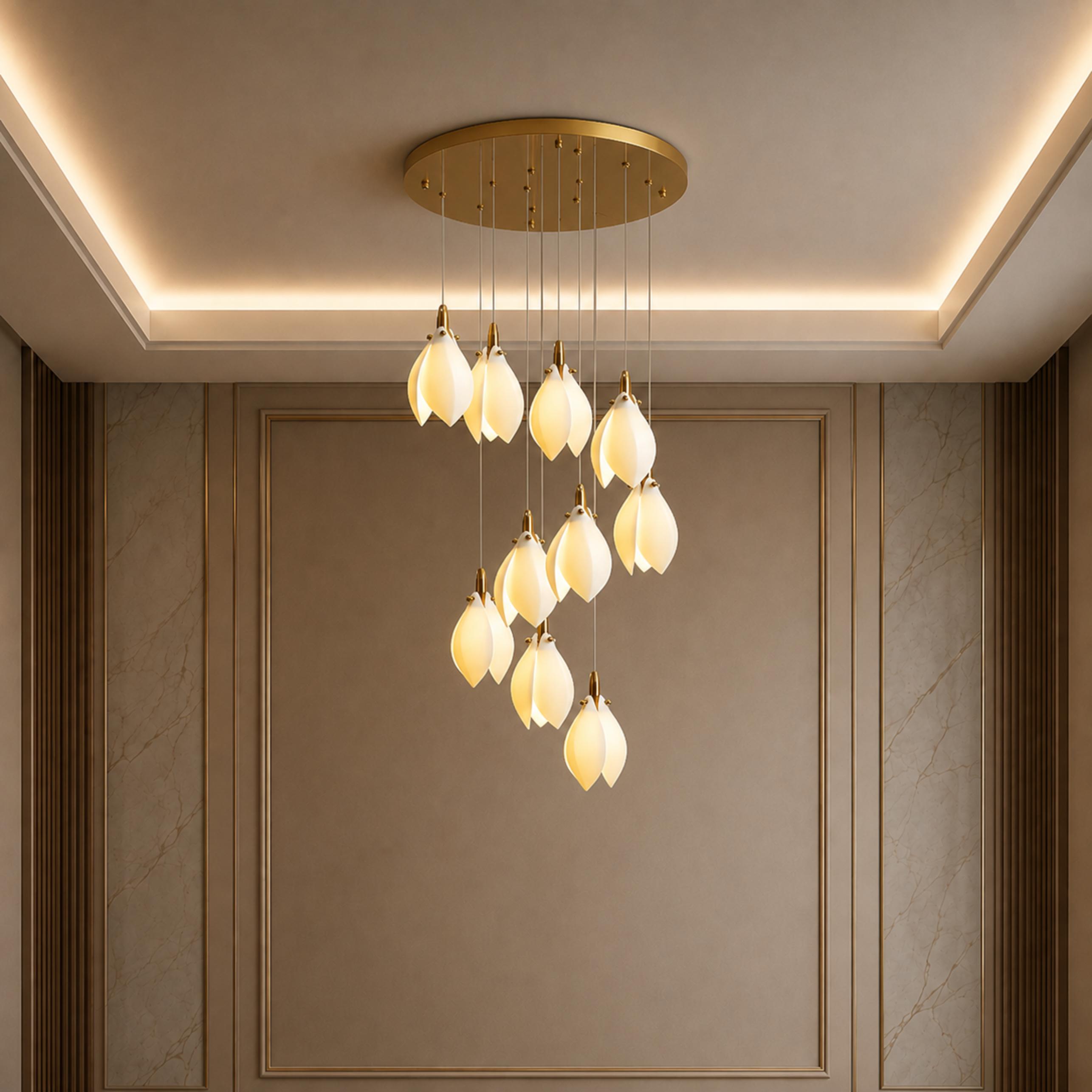 Plafonnier suspendu moderne en métal et céramique, compatible LED, de 7 à 64 lampes | ribuella