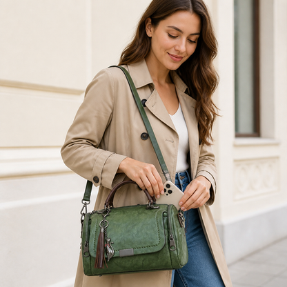 Tassel-Trim Faux Leather Convertible Shoulder Bag | ribuella