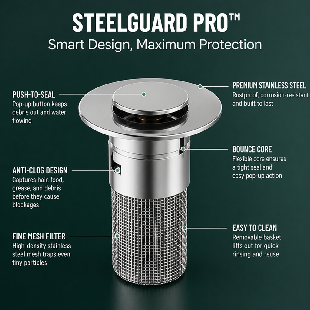 SteelGuard Pro | הגנו על חפצי הערך שלכם ושמרו על זרימה חלקה בכיור מדי יום | ribuella