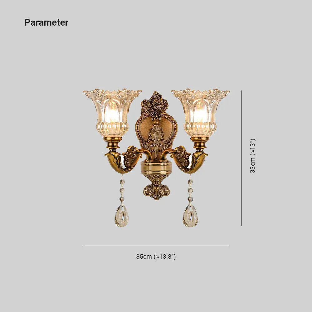 Candeeiro de parede Ramiq vintage em metal e vidro, dourado